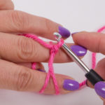 A knot is formed, which is the basis of our first single crochet (UK: double crochet)